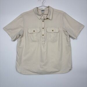 Duluth Trading Co Womens XL Beige Coolmax Short Sleeve Popover Utility Shirt
